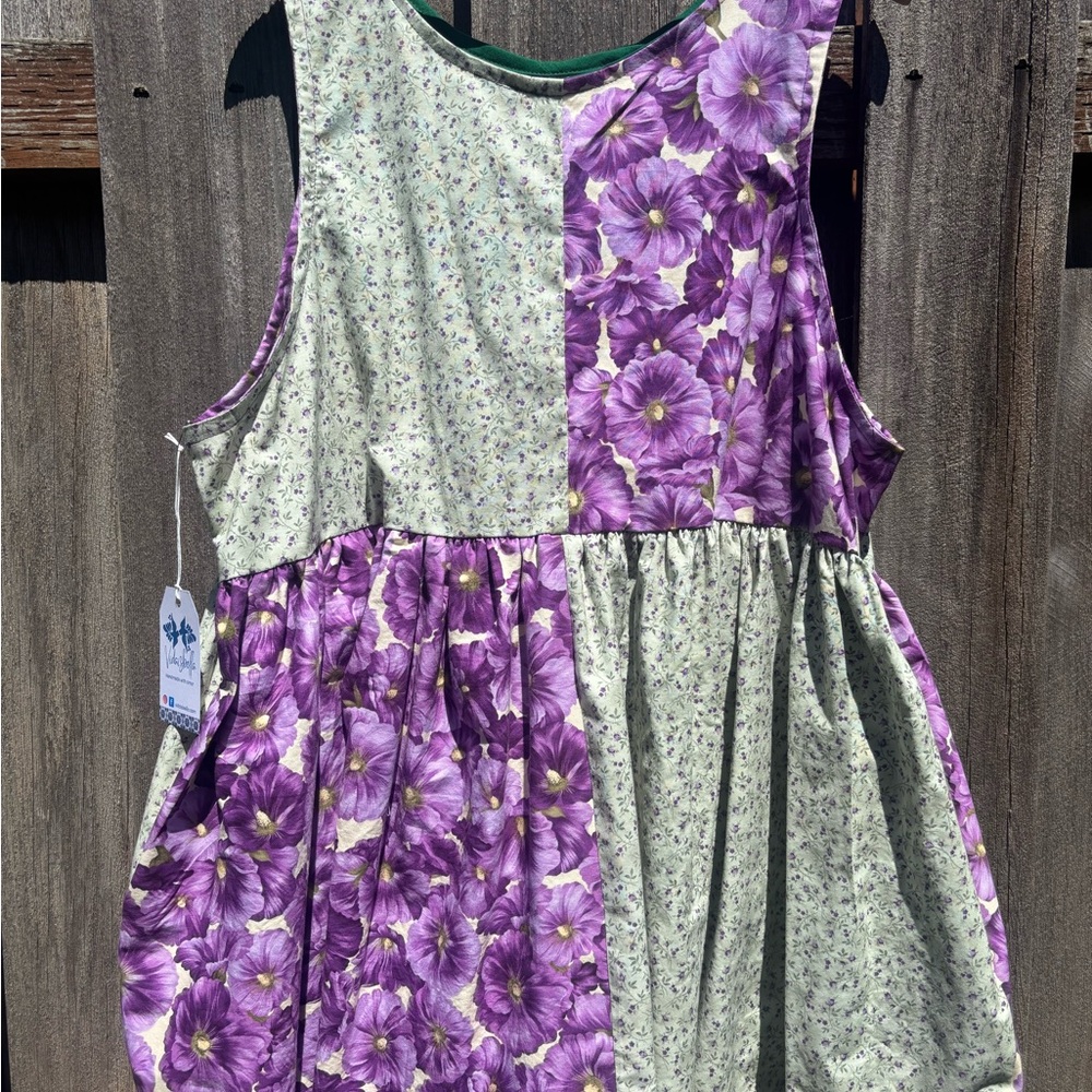 OOAK Floral Purple and Sage Green Sleeveless Dress
